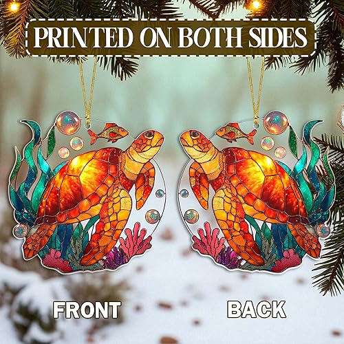 Miniatura 7 de Adorno de Navidad acrílico de tortuga de imitación de cristal de imitación 2D, adorno de tortuga marina, adornos de tortuga para árbol de Navidad,