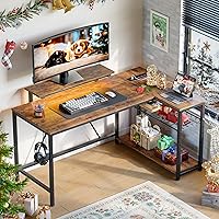 Vista 14 de Bestier - Escritorio de juegos con tomas de corriente, escritorio para computadora de 42 pulgadas en forma de L con luces LED, escritorio