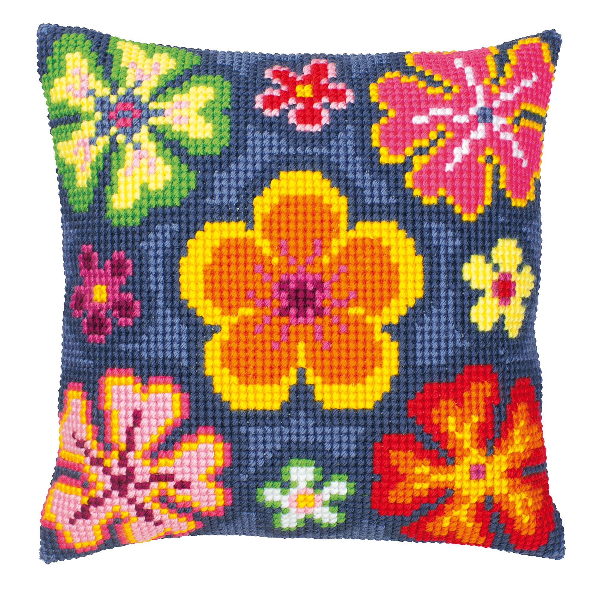 Kit coussin point de croix Vervaco fleurs lumineuses multicolores pour broderie