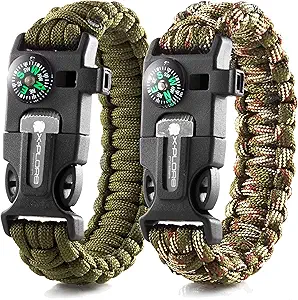 Emergency Paracord Bracelets | Set of 2| The Ultimate Tactical Survival Gear| Flint Fire Starter, Whistle, Compass & Scraper | Best Wilderness Survival-Kit for Camping/Fishing & More