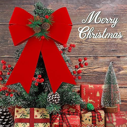 Miniatura 3 de MCEAST Paquete de 6 lazos de corona de Navidad de terciopelo rojo para decoración de árbol de Navidad, guirnalda de árbol de Navidad, decoración