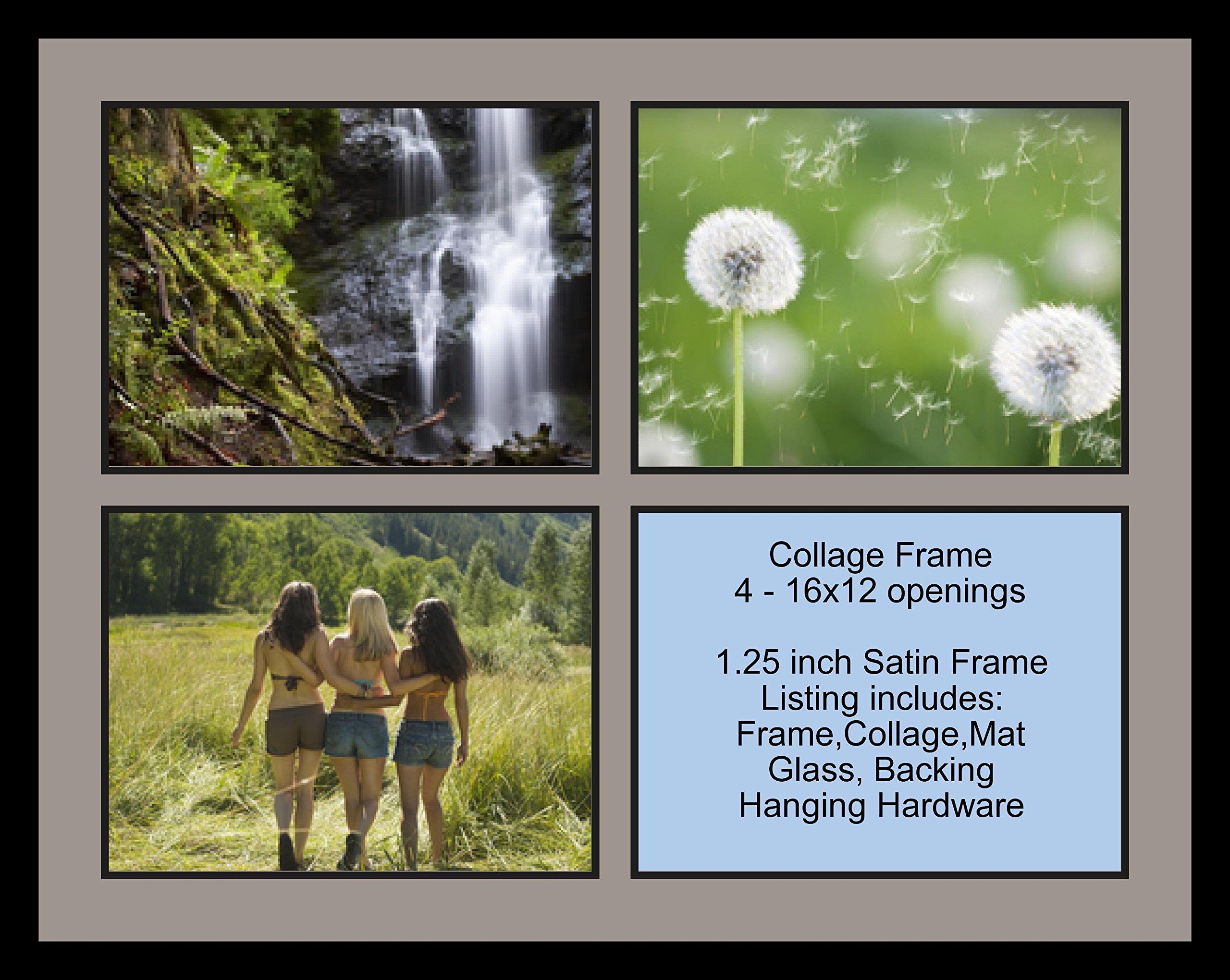 ArtToFrames Collage Photo Frame Double Mat with 4 - 12x16 Openings and Satin Black Frame