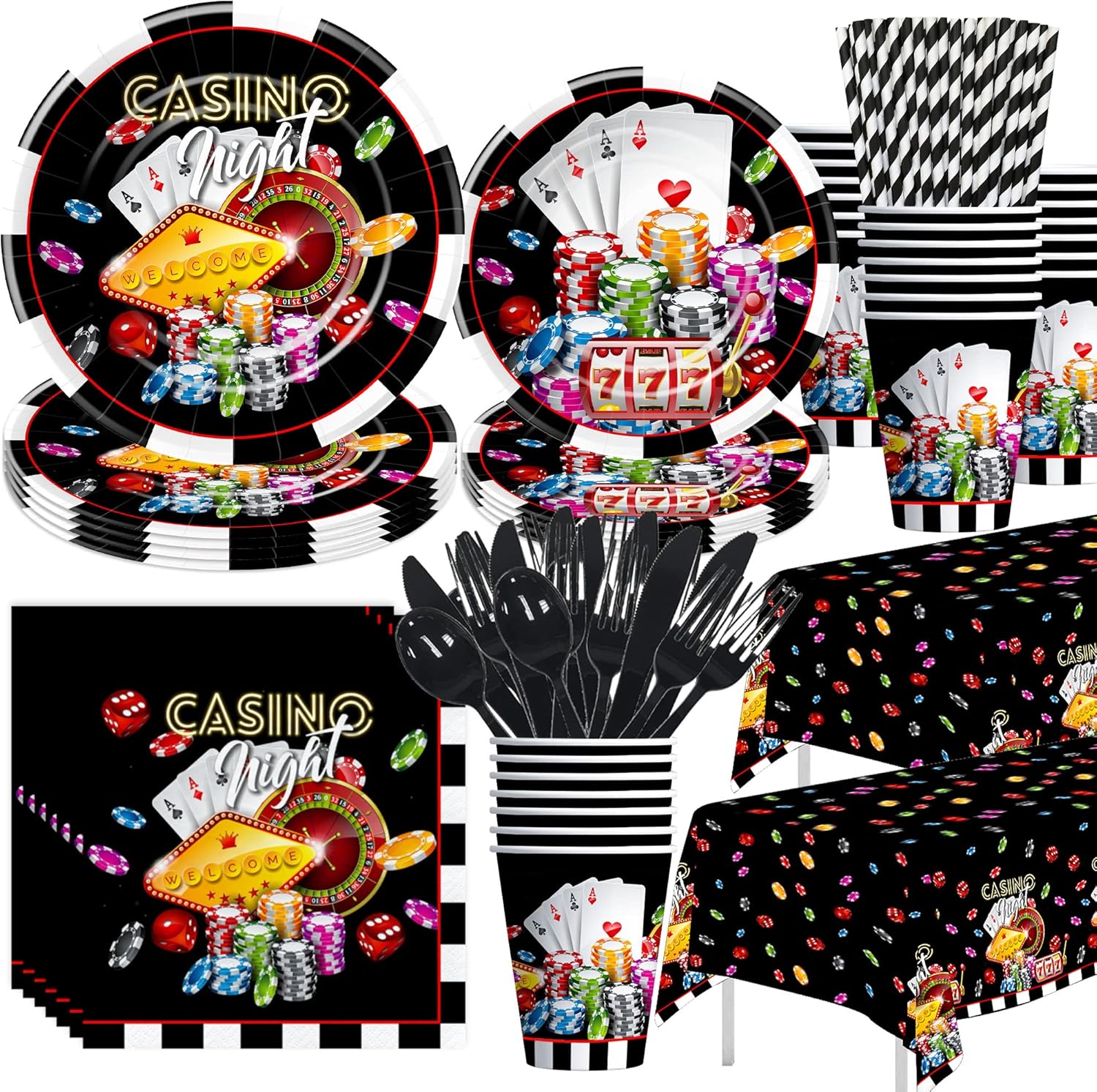 Xigejob Casino Theme Party Decorations Tableware Las