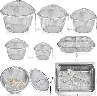 6 Pcs Ultrasonic Cleaner Baskets, Stainless Steel Jewelry Cleaning Basket with Lock and Hook, Mesh Steam Cleaner Basket for Small Parts,Watch Parts(6 Sizes)