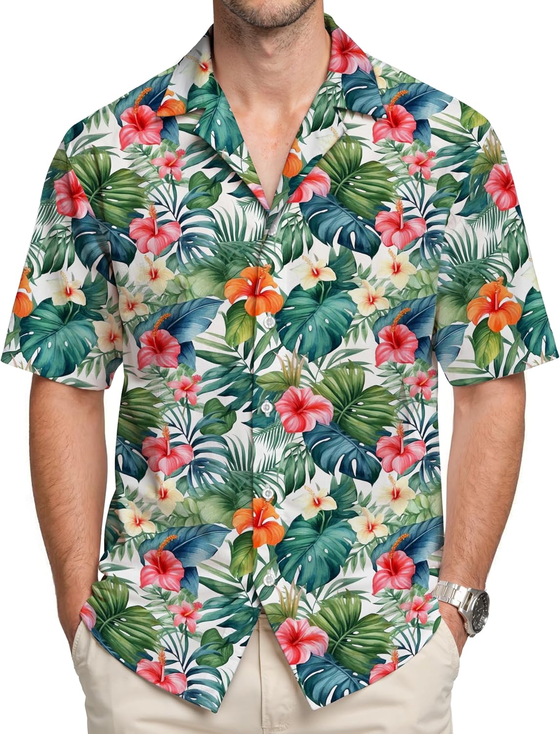 Unisex Hawaiian Shirt for Men Women, Mens Hawaiian Shirt, Tropical Shirts for Men, Funny Beach Shirts, Button Down Tshirt Gift for Father Day Vacation Size M