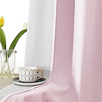 Vista 5 de OVZME Rhea Cortinas 100% opacas de 84 pulgadas de largo, 2 paneles burgo para sala de estar, cortinas opacas rosas con aislamiento térmico, cortinas