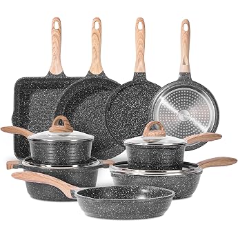 Non-Stick Saucepan and Pan Set 23 Pieces Induction Grey / Black For induction and all types of cookers with crepe pan grill pan and saut  pan