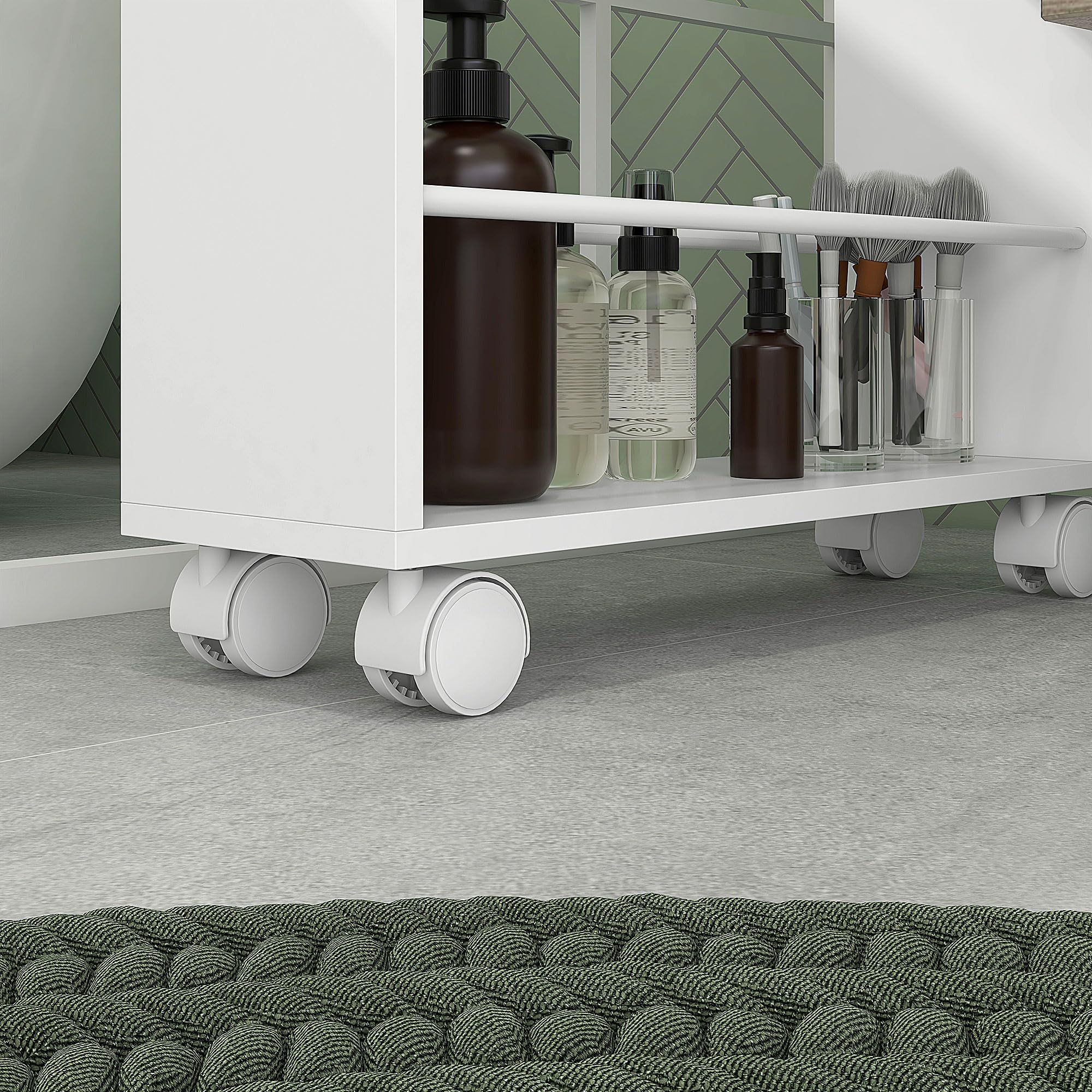 HOMCOM Carrito Auxiliar con Ruedas Carrito de Cocina 45x15x80 cm Blanco | Delgado de 3 Niveles, con Barandillas Laterales y Asas, para Comedor Sala Baño