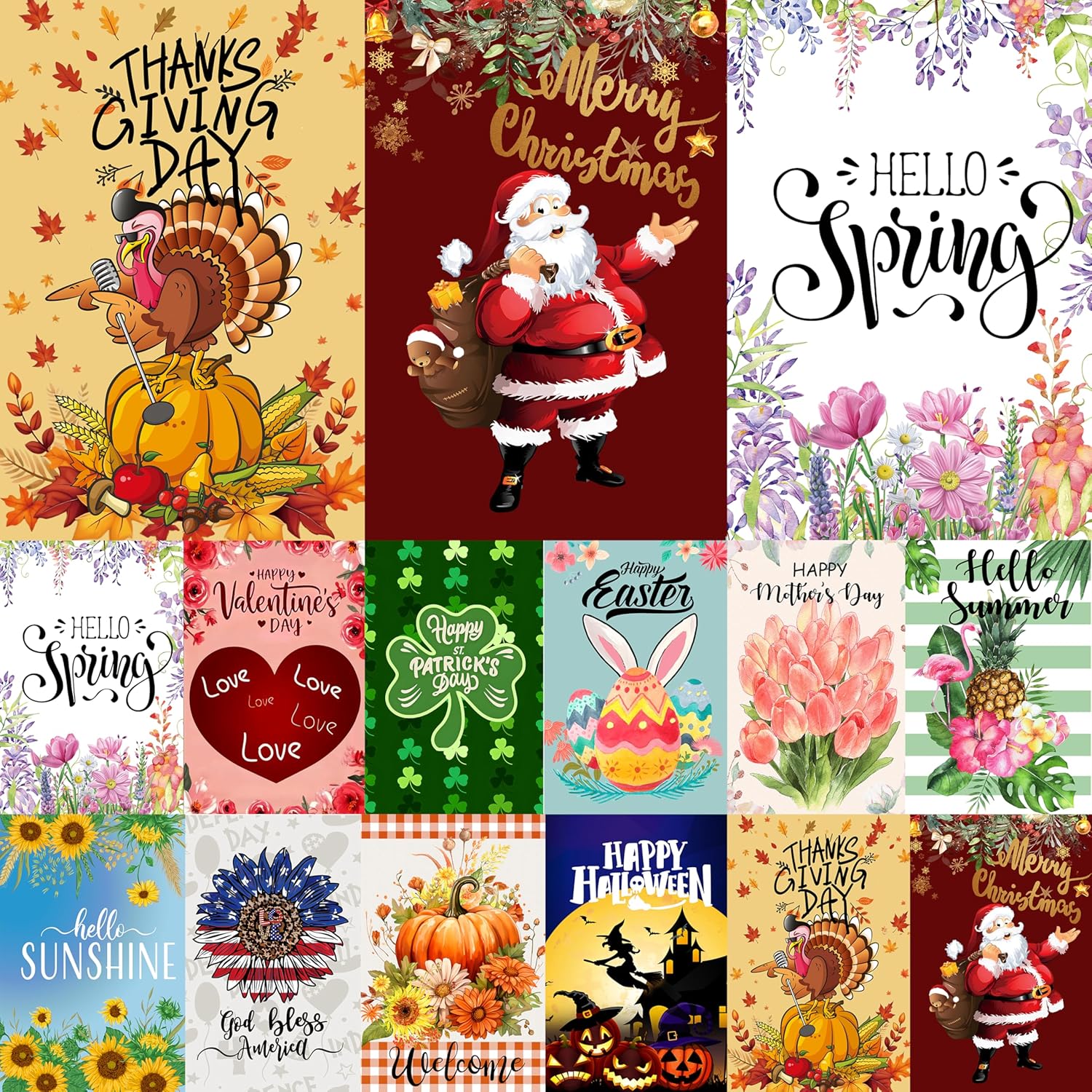 Seasonal Garden Flag Set of 12 Yard Flags for Outside12x18, Double Sided Small Garden Flags,4th of july Garden Flag,Welcome Fall Halloween Holiday Decoration Outdoor Flags for Garden