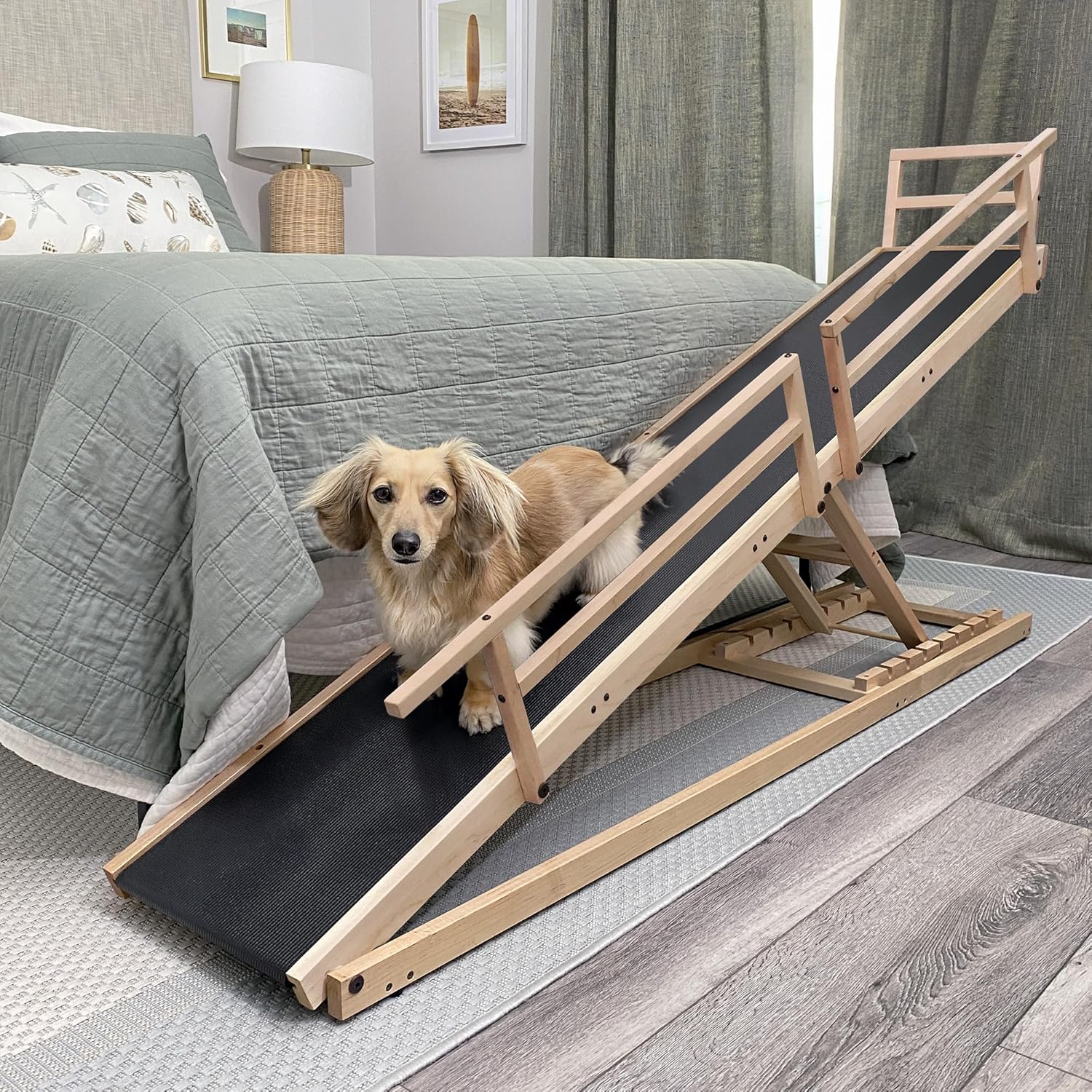 Dog Ramp for Bed, by DoggoRamps – Solid Hardwood Dog Ramp for High Beds (Adjustable up to 37" Tall) with Side Rails & Non-Slip Grip – Ramps for Small Dogs Like Dachshunds – 100% Made in North America