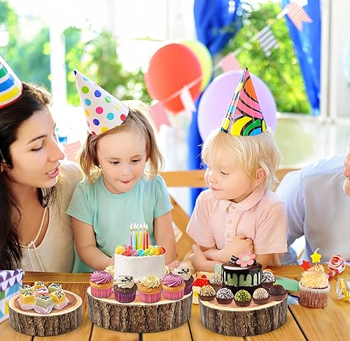 Miniatura 4 de Gift Boutique Set of 3 Cardboard Wood Look Cake Stand Holder Round Cakes Stands, 8" 10" 12" Dessert Display Cupcake Wooden Tree Slice Bark Base