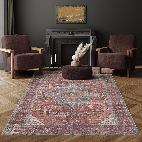Adiva Rugs - Alfombra lavable a máquina antideslizante, para sala de estar, dormitorio, baño, cocina, impresión persa vintage, decoración del hogar