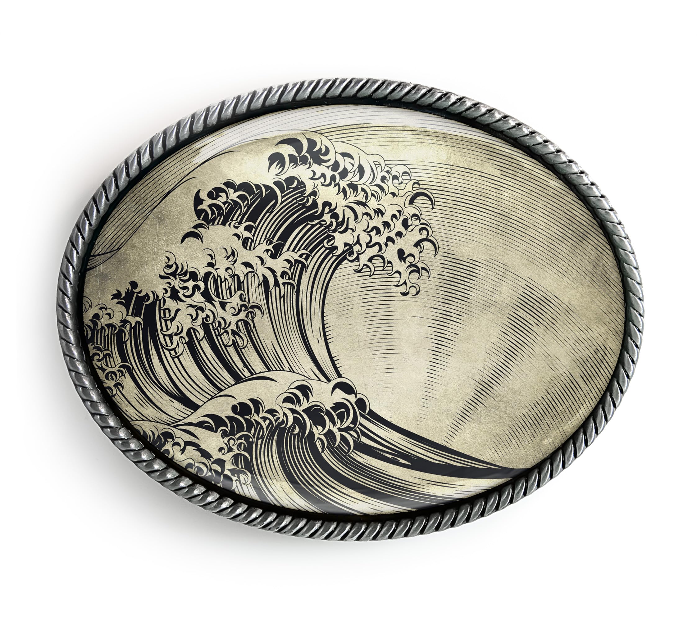 Tsunami Belt Buckle - Kanagawa Wave Japanese Art Handmade Artisan Belt Buckle