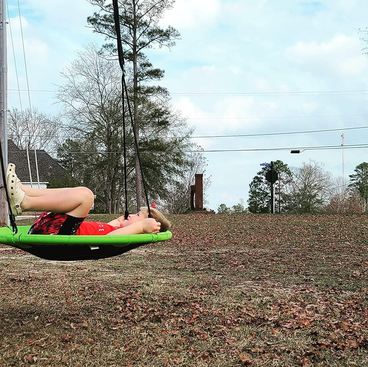 40 Inch Saucer Tree Swing for Kids, Outdoor Round Swing with Hanging Straps & Adjustable Ropes, Easy Assembly (Green)