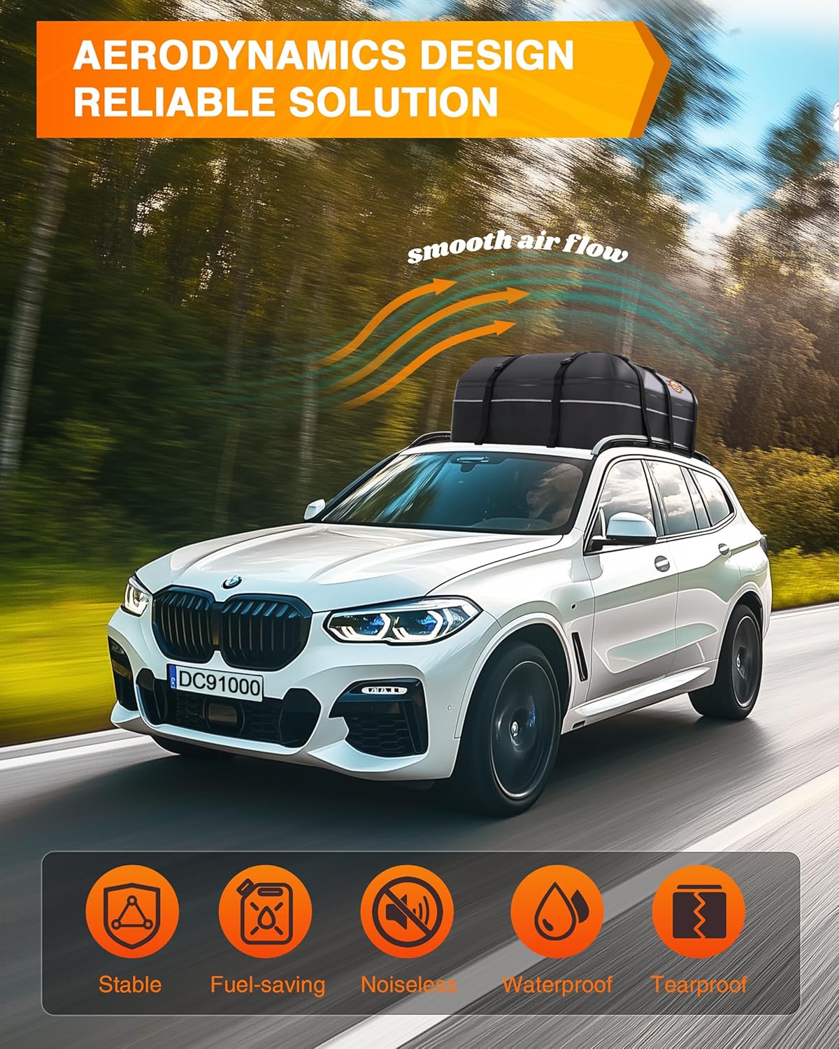 Sailnovo Rooftop Cargo Carrier - 21 Cubic PVC Waterproof Roof Rack Cargo Carrier for Top of Vehicle with/Without Rack, Soft-Shell Car Top Carrier Includes Anti-Slip Mat, Luggage Lock, 6 Door Hooks