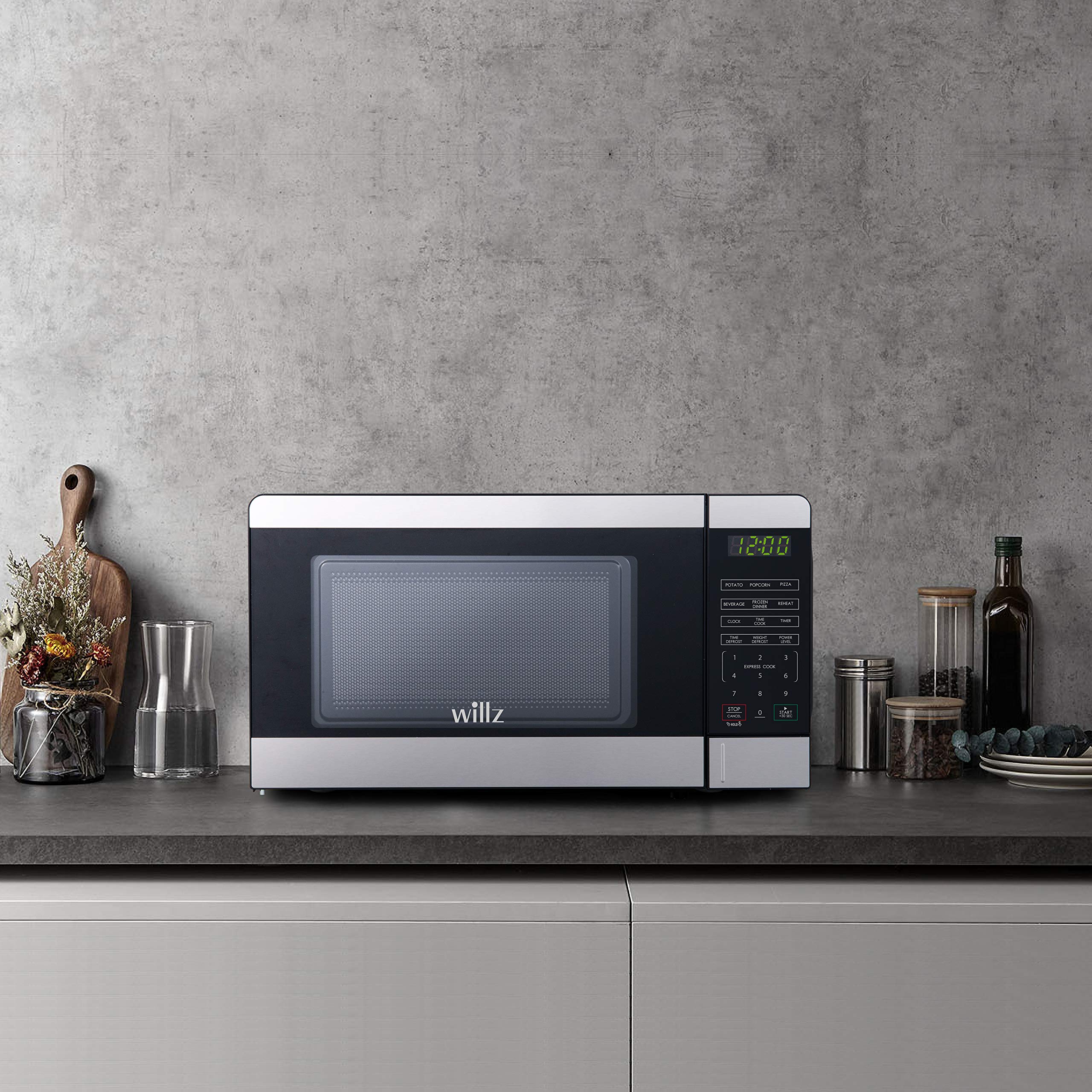 Willz WLCMV207S2-07 Countertop Small Microwave Oven with 6 Preset Cooking Programs Interior Light LED Display, 0.7 Cu.Ft, Stainless Steel