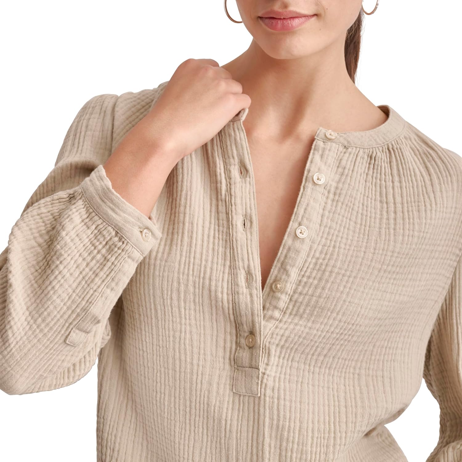 DKNY Womens Comfy Crew Neck Button Casual - Image 5