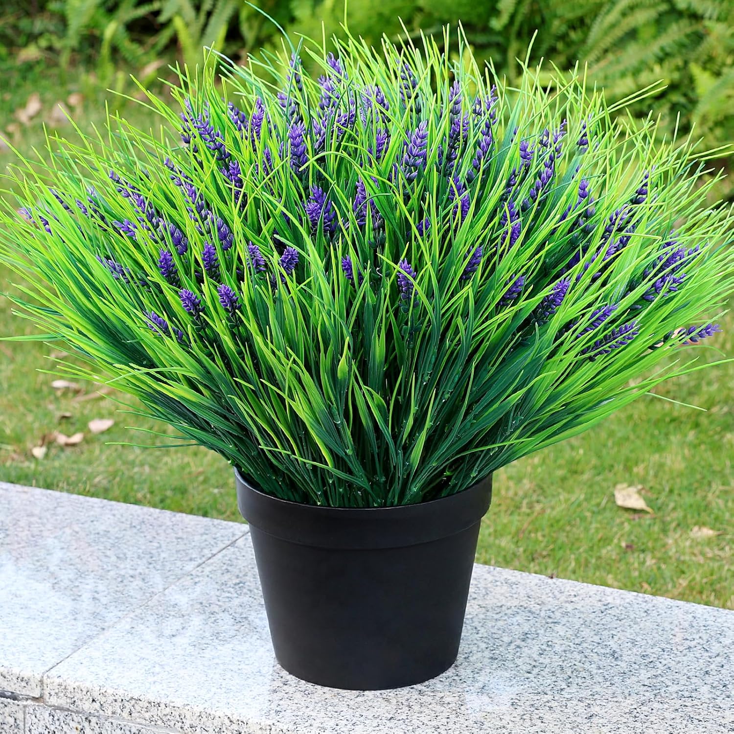 2 Pcs Artificial Potted Flowers for Outdoors - 16 Inch Large Pre-Assembly Purple Flowers Faux Plants Lavender Daisy for Outdoor Home Office Front Doors Patios Porches Yards Decor