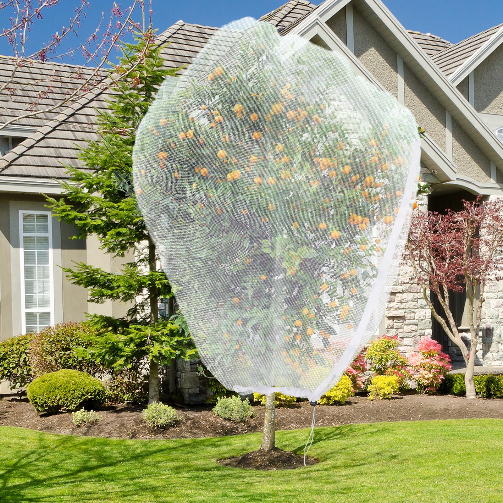 2 redes grandes para árboles frutales con cordón y cremallera, red de jardín de 8 x 8 pies para protección de jardín, red de insectos para árboles frutales, protección contra pájaros, insectos,
