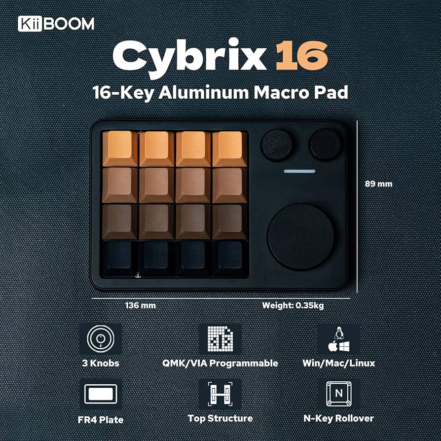 KiiBOOM Cybrix 16 左手キーボード 左手デバイス テンキー Amazon.com: KiiBoom Cybrix 16 VIA Programmable Macro Pad