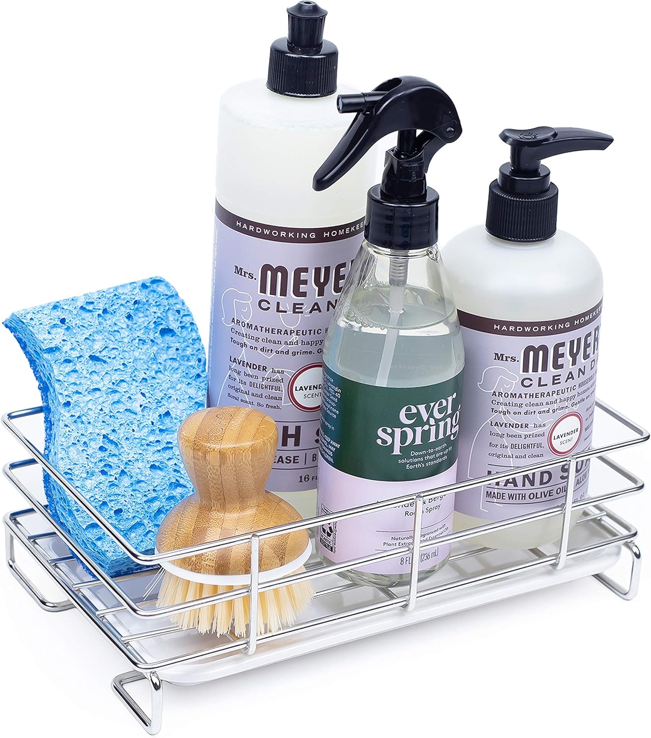 Kitchen Sink Caddy – FREE Bamboo Brush with our Large Kitchen Sink Soap Sponge Holder