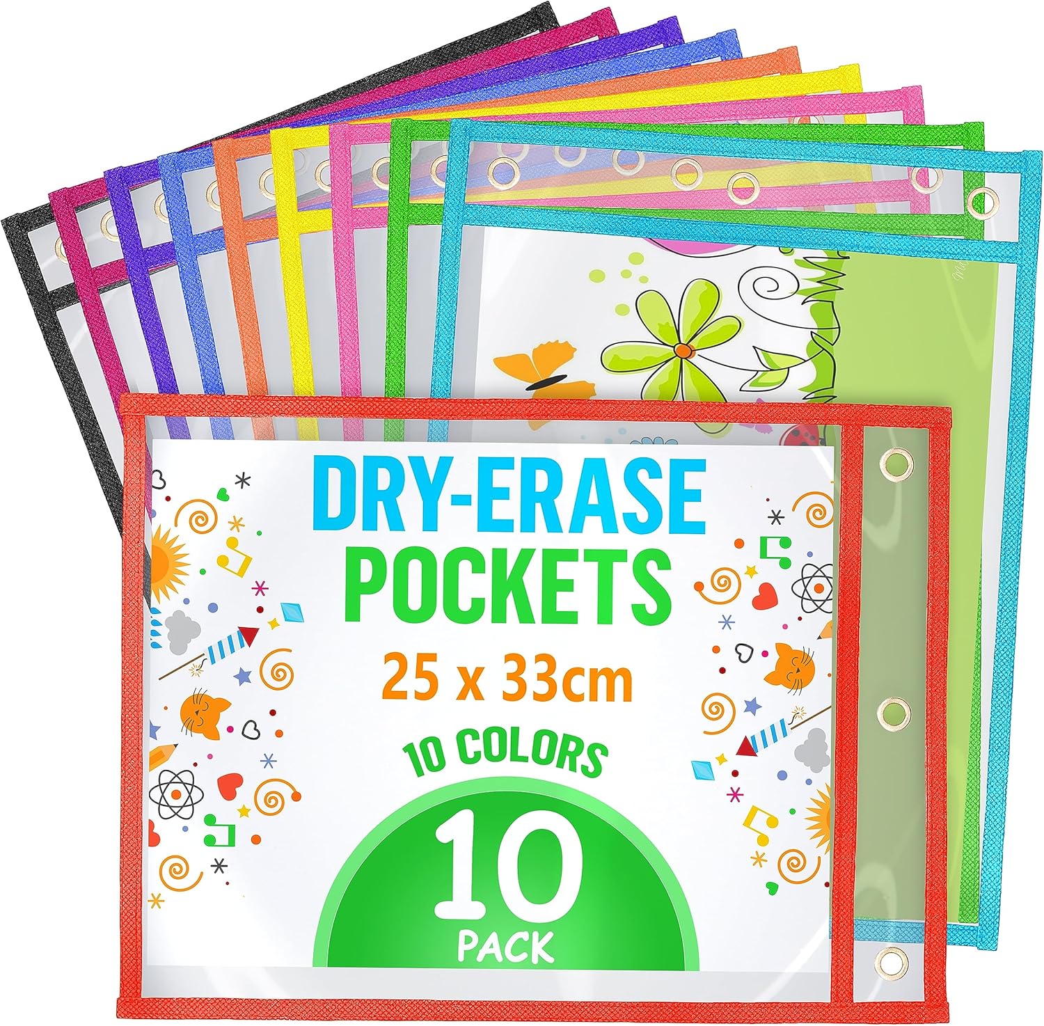 IRICUS 10 Pack Dry Erase Pockets Reusable Sleeves A425x33 cm Dry Erase