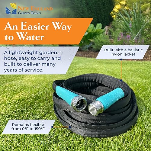 Miniatura 3 de Manguera de jardín plana (25 pies x 58 pulgadas), ligera, chaqueta de fibra duradera, flexible y sin torceduras, manguera de agua no expandible,
