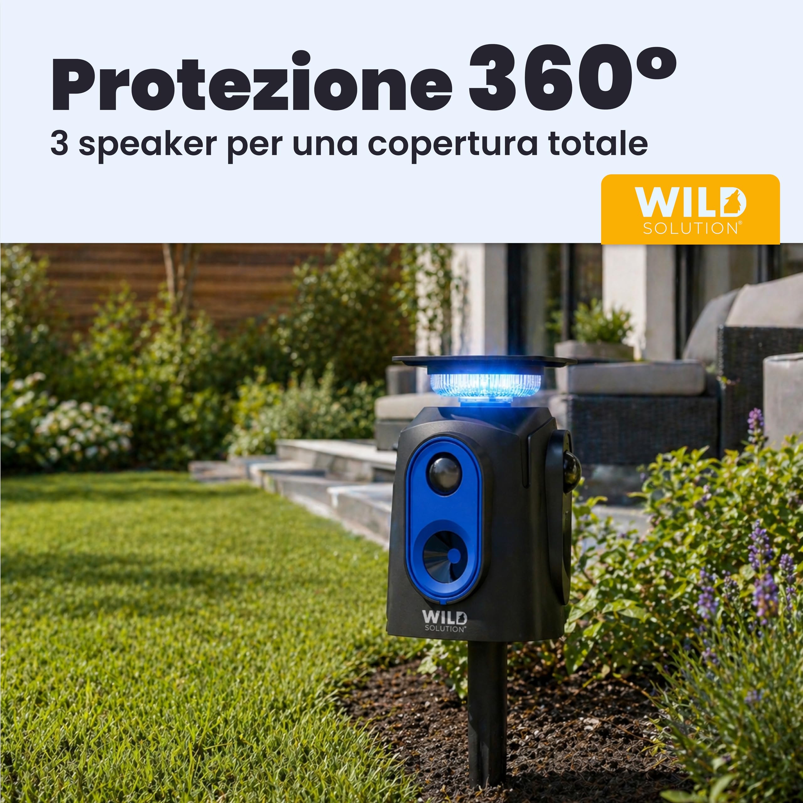 Repellente Gatti ad Ultrasuoni per Esterni, 3 Altoparlanti con Luci LED, Protezione a 360 Gradi, Dissuasore per Animali Selvatici