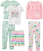 Vista 11 de Simple Joys by Carter's Conjunto de pijama de algodón ajustado de 6 piezas para bebés, niños pequeños y niñas, paquete de 3