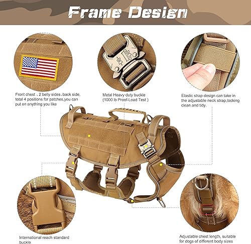 Miniatura 5 de PET ARTIST Arnés táctico para perro, para entrenamiento de senderismo, arnés de chaleco antitirones para perros medianos y grandes, con bolsas y