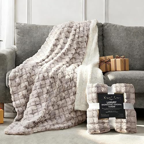 Micromink Sherpa Throw Blanket for Couch, Fluffy Plush Reversible Throw Blanket for Sofa Bed Chair Room Decor - Luxury Soft Cozy Gifts for Women, 50 x 60 Inches, Brown