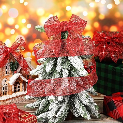 Miniatura 4 de Cinta de malla con purpurina para decoración navideña, cinta de malla metálica transparente para fiestas de Navidad, envoltura de regalos, corona,