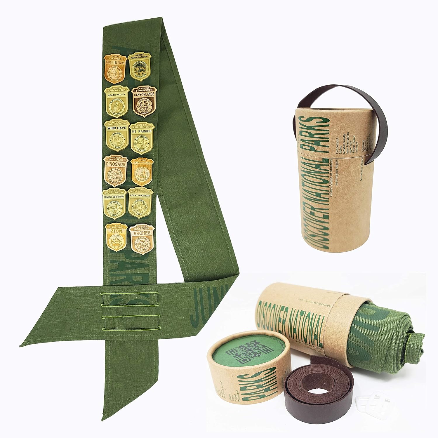 National Park Junior Ranger Badge Display Sash with Storage Tube – Wearable Organizer for Junior Ranger Badges, Pins & Patches – Designed by Dream America USA in California
