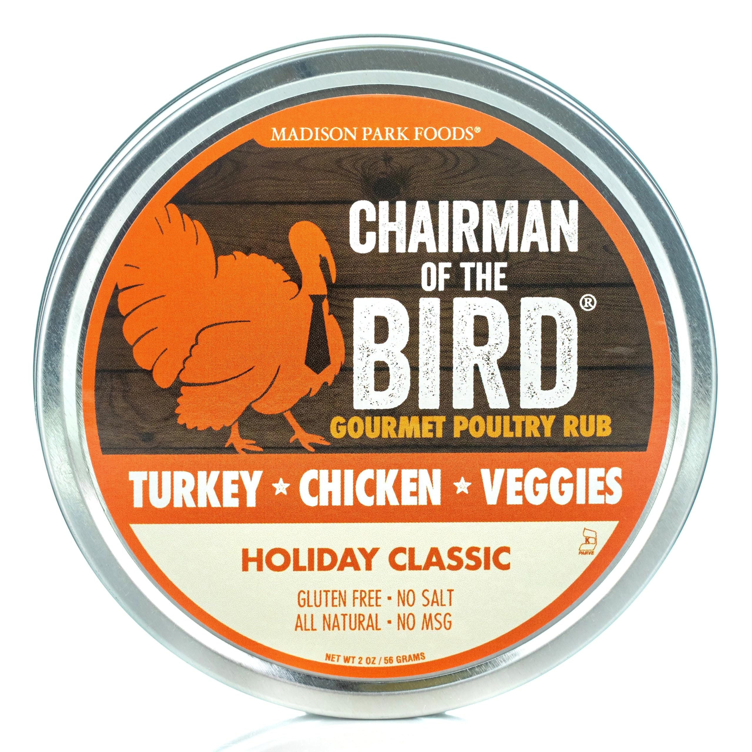 Chairman of the Bird Gourmet Turkey Rub Seasoning – Citrus-Herb Spice Blend – Orange, Cranberry, Rosemary, Sage – Roast, Grill, Smoke – Natural, Gluten-Free, No Salt - 2oz Fresh-Sealed Pouch in Tin