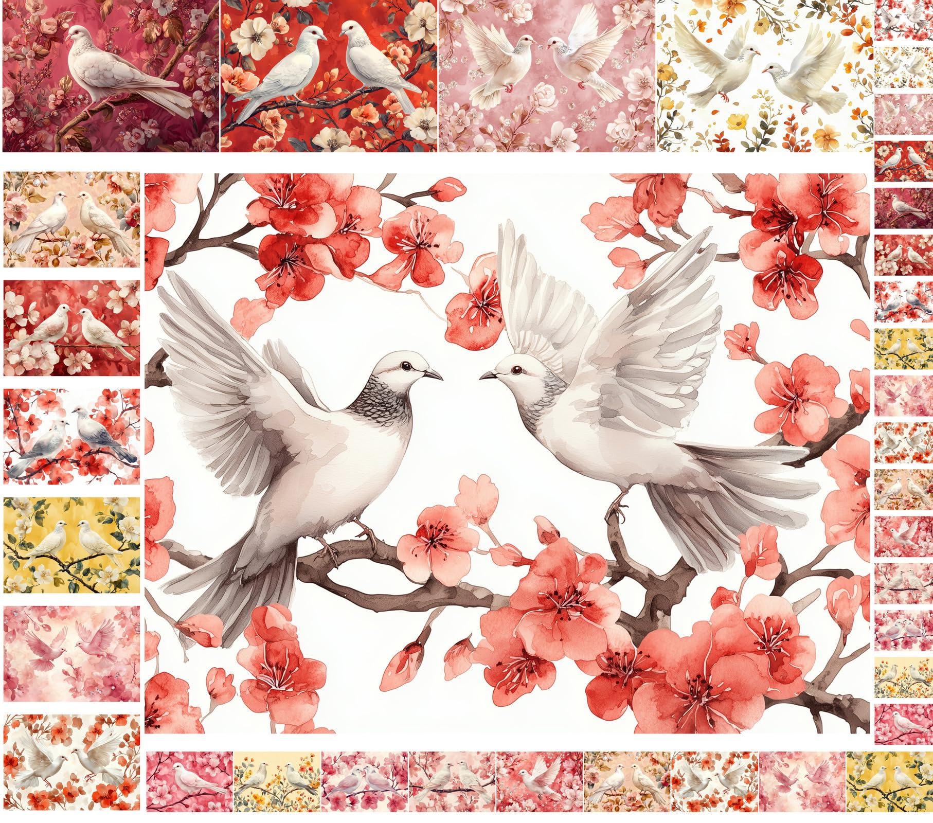 Papel de decoupage Dove Harmony de 35 hojas que no se arruga para decoración con flores rojas