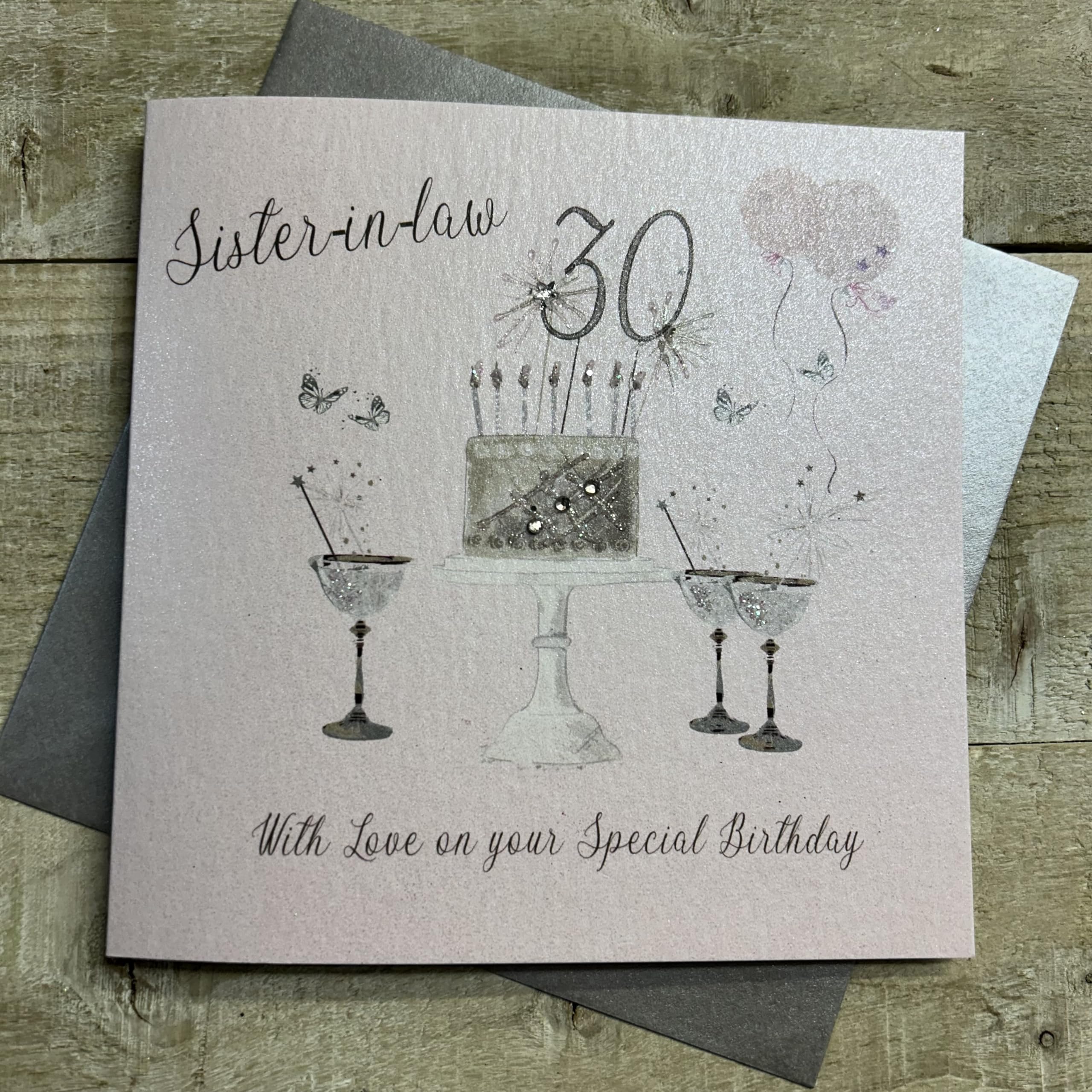 WHITE COTTON CARDS Happy 30th Birthday Card Sister-in-Law Champagne Glasses Pink & Gold Sparkly Cake SS42-SIL30