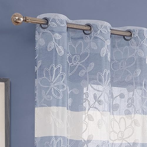 Miniatura 2 de Dainty Home Caroline - Par de paneles de ventana con bordado floral de chenilla de 76 x 84 pulgadas, color azul