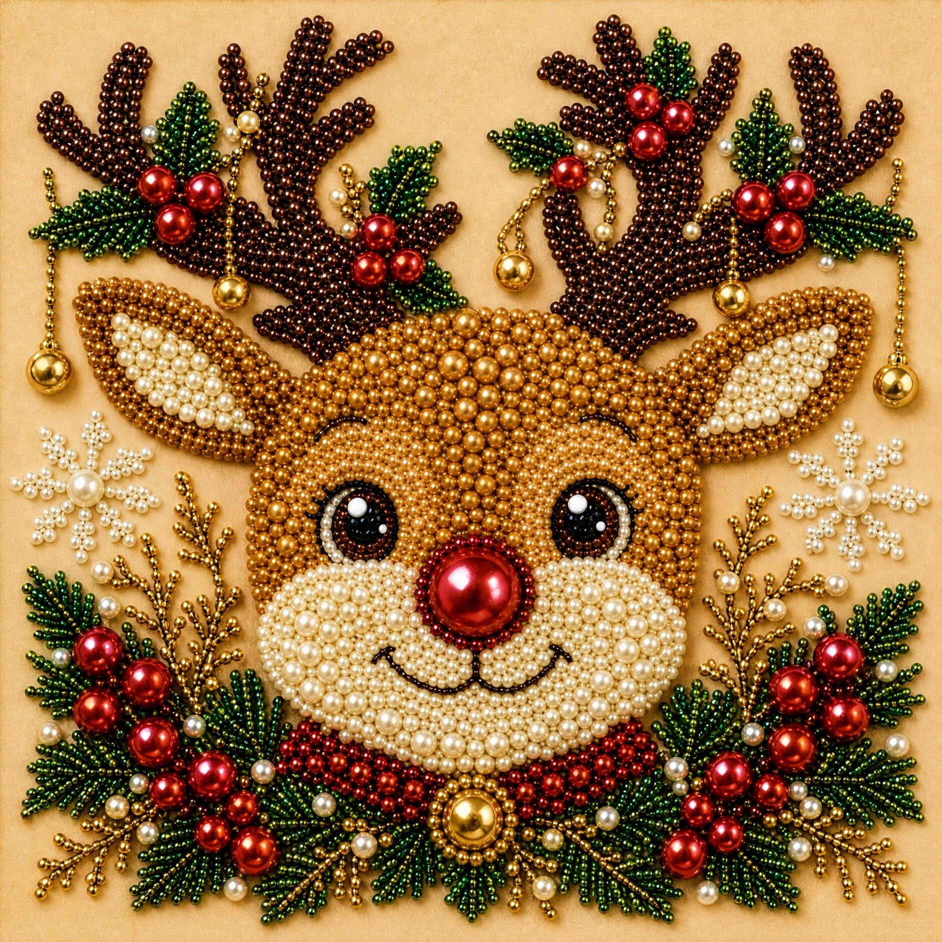 Q Diy Christmas Pearl Diamond Painting Art Kit With Frame, Christmas Pearl Beads Art Craft For Adults, Gemstone Diamond Dots For Home Wall Decor, Relaxing Creative Hobby (Q)
