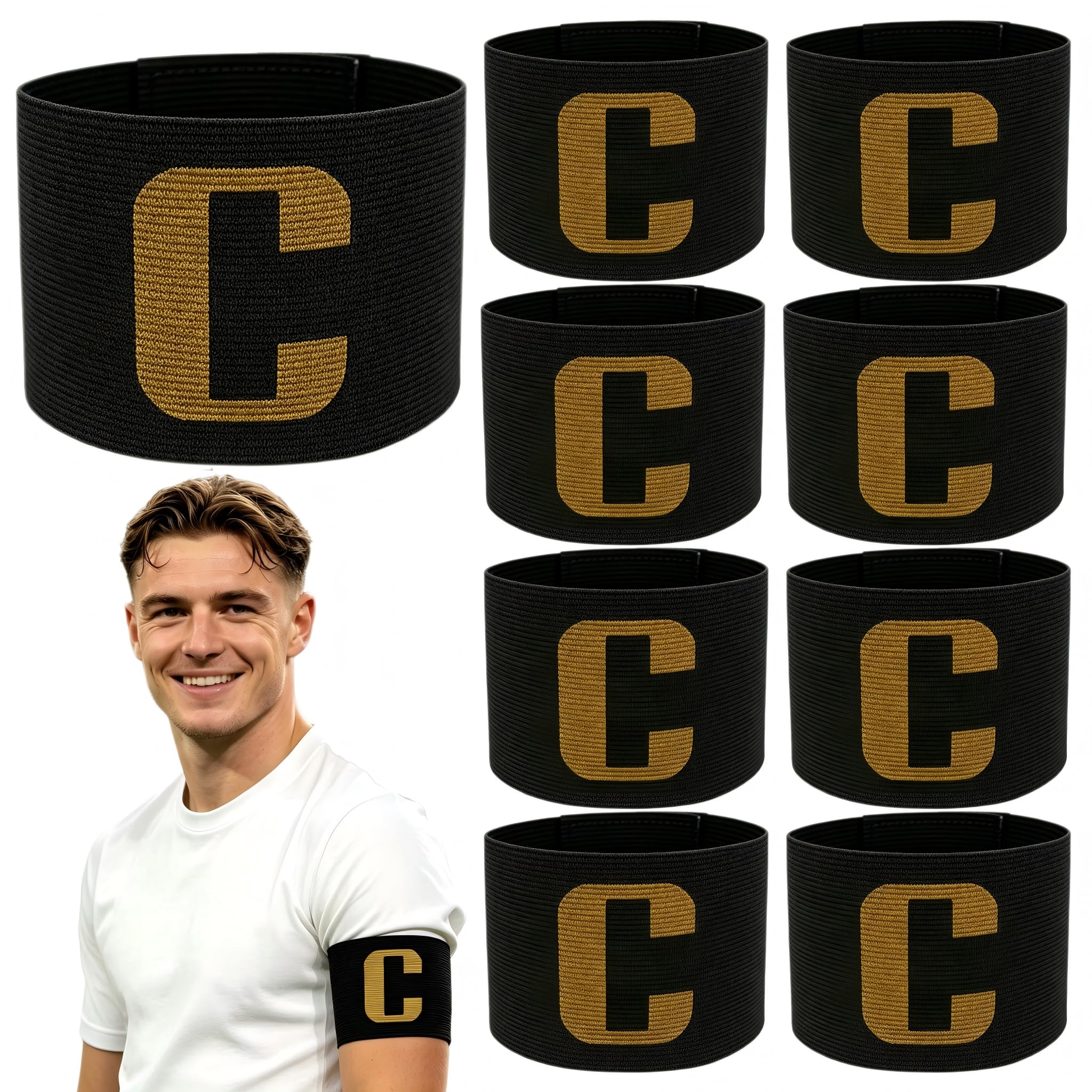 9 Pcs Captains Armband, Adjustable Leader Football Arm Bands, Unisex Classic Black Captain Armbands, Suitable for Football Rugby Basketball Hockey for Youth Adults