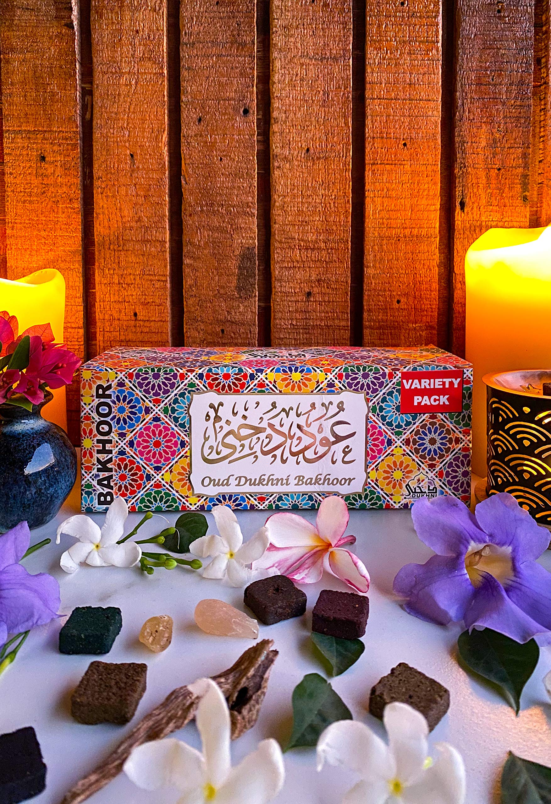 Buy Dukhni Oud Bakhoor Incense Variety Box (20 Pieces) & Rainbow Exotic