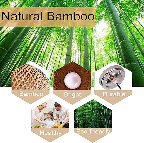 Miniatura 5 de ZuKaYeHome Lámpara colgante de farol de bambú, estilo japonés retro E27, lámpara colgante de lámpara de techo para sala de estar, dormitorio,