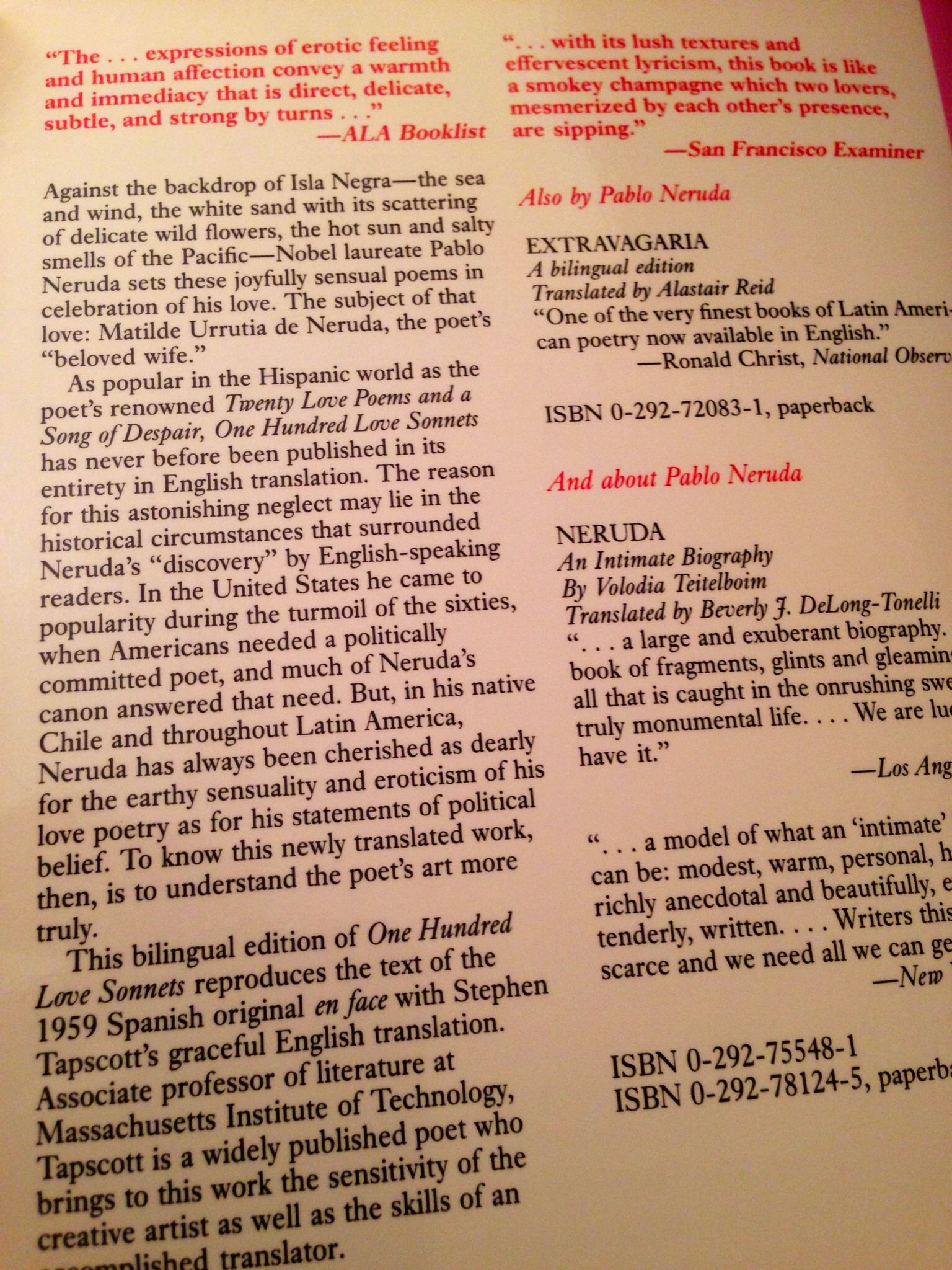 100 Love Sonnets: Cien sonetos de amor (Texas Pan American Series) (English and Spanish Edition) - Image 2