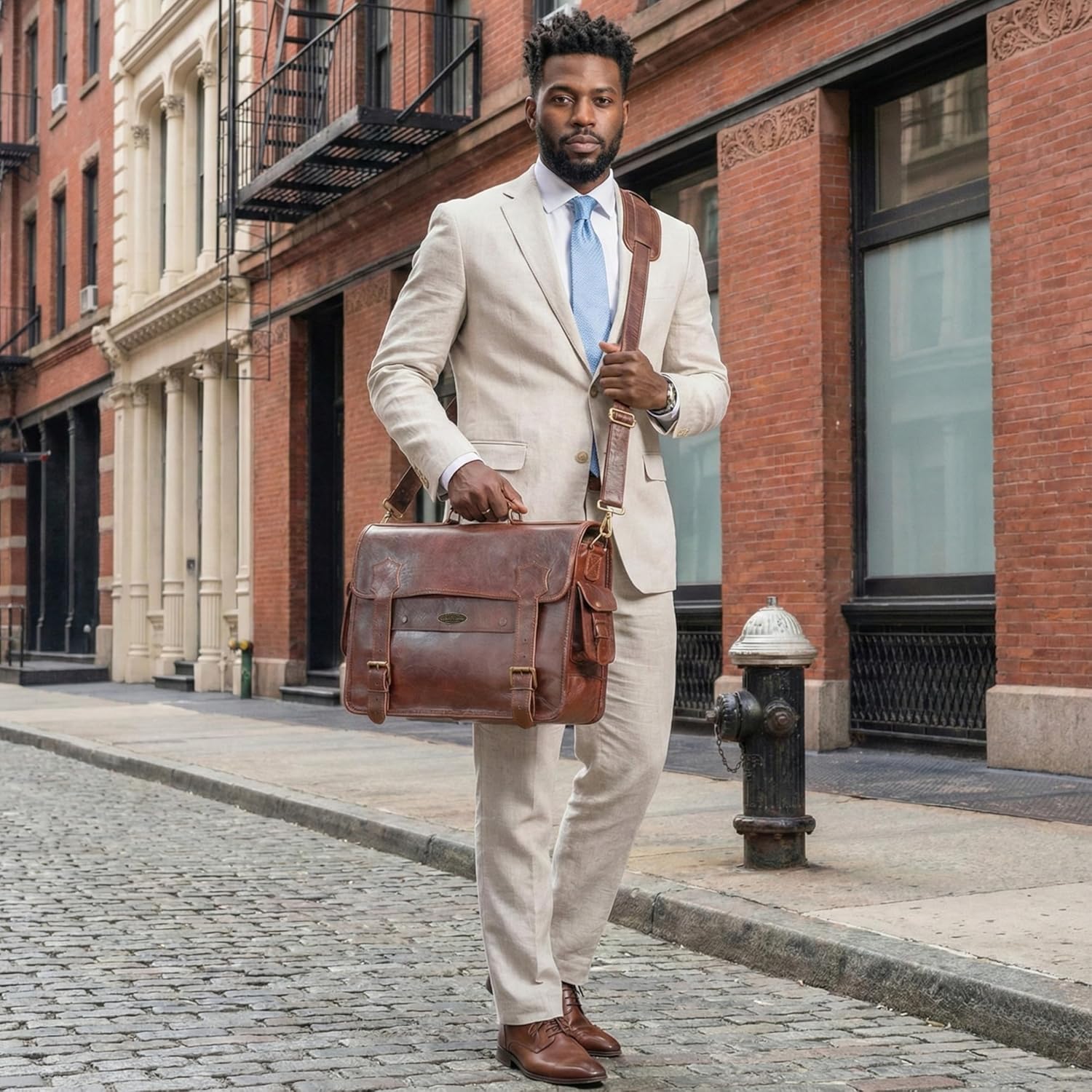 Handmade World Full Grain Leather Messenger Bag 'The BrownStone' fits 18 Inch Laptop Leather Briefcase Computer Satchel For Men Office Work Travel Business - Image 3