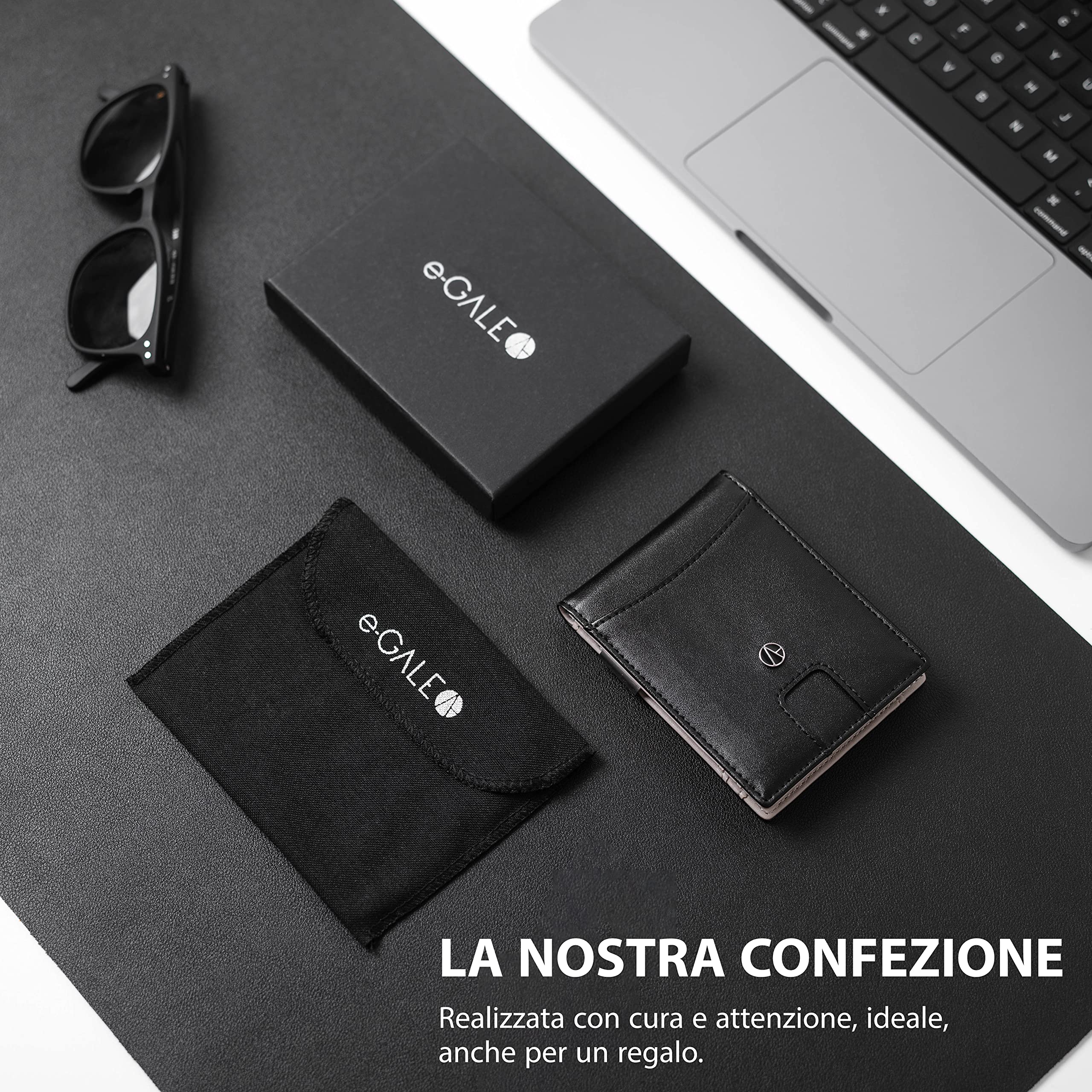 e-GALE Portafoglio uomo Slim - Con Protezione RFID - Elegante e Compatto, Non Gonfia le Tasche dei Pantaloni - Tanti Scomparti per Tessere, Banconote, Monete, Carte di Credito