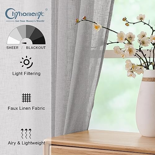 Miniatura 2 de Dianna - Cortinas traslúcidas de lino sintético de 96 pulgadas de largo, 2 paneles, con textura suave filtrante de luz, con bolsillo para barra,