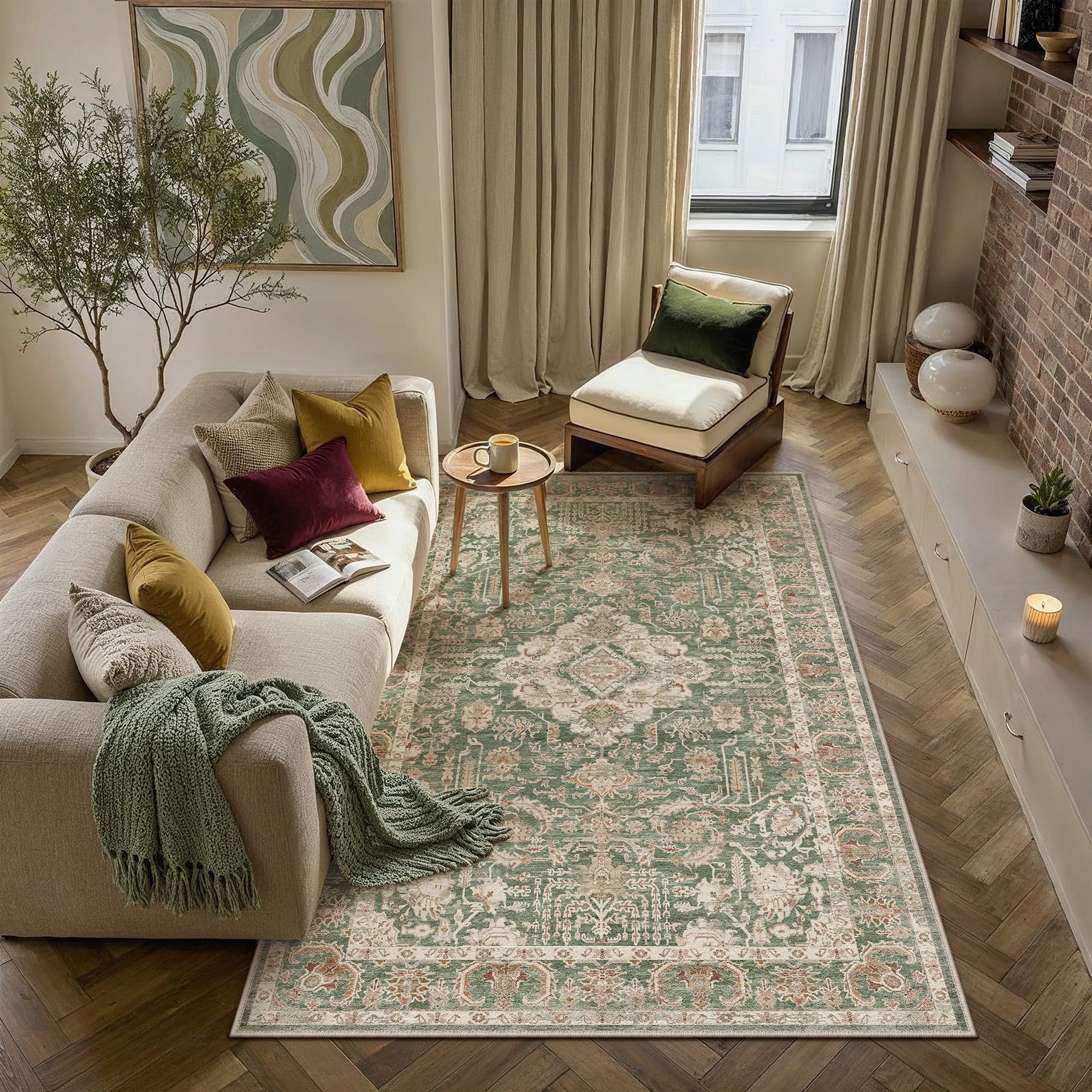 PureCozy Green Rugs Living Room 140x200cm Large โ image 1