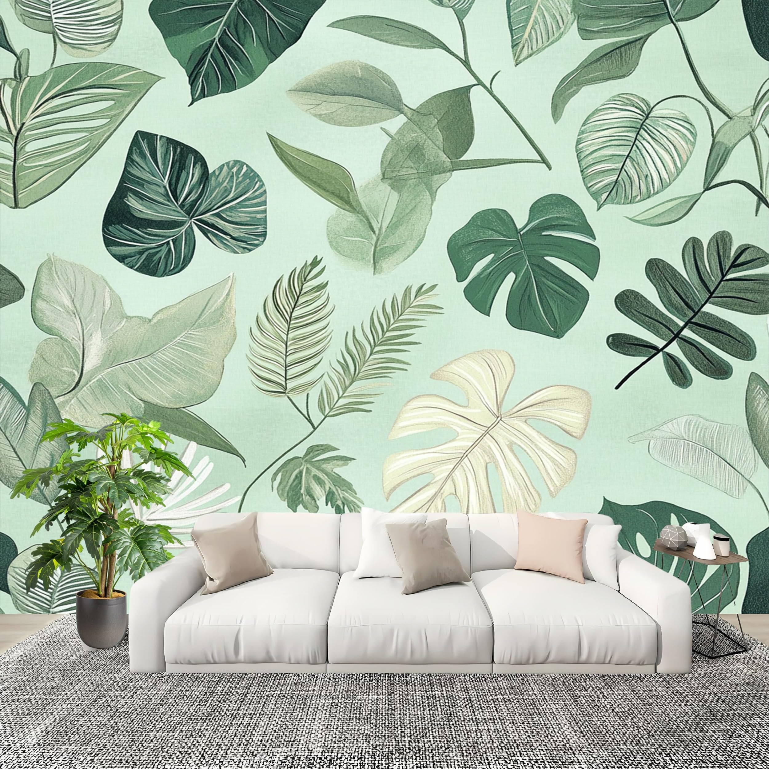 3D Créatif Papier Peint Panoramiczny Minimalistyczne Ilustracje Rośliny Decoration De La Maison Nieprzepuszczalne Tapety Fototapety 300X210 cm Zielony Wymienny Do Odklejenia I Wklejania Fototapety