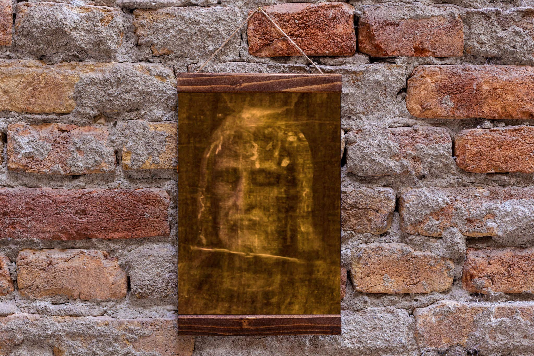 Jesus Christ Face The Shroud of Turin, Face of The Old Linen Wood Framed Canvas Print, Perfect Gift Vail of Turin Linen Face (11.8"x15.7" Inches)