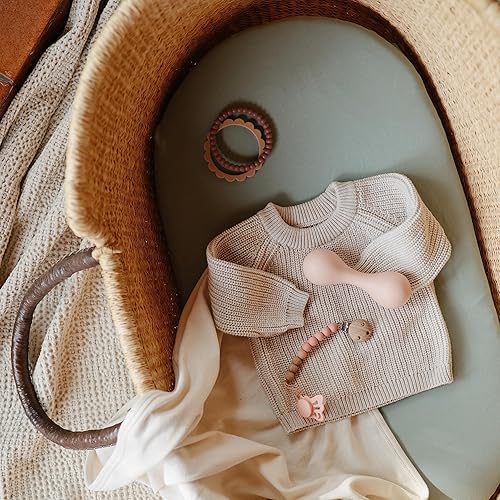 Miniatura 3 de mushie Sábana para cuna elástica y suave, ajustable de 16 x 30 pulgadas (verde romano)