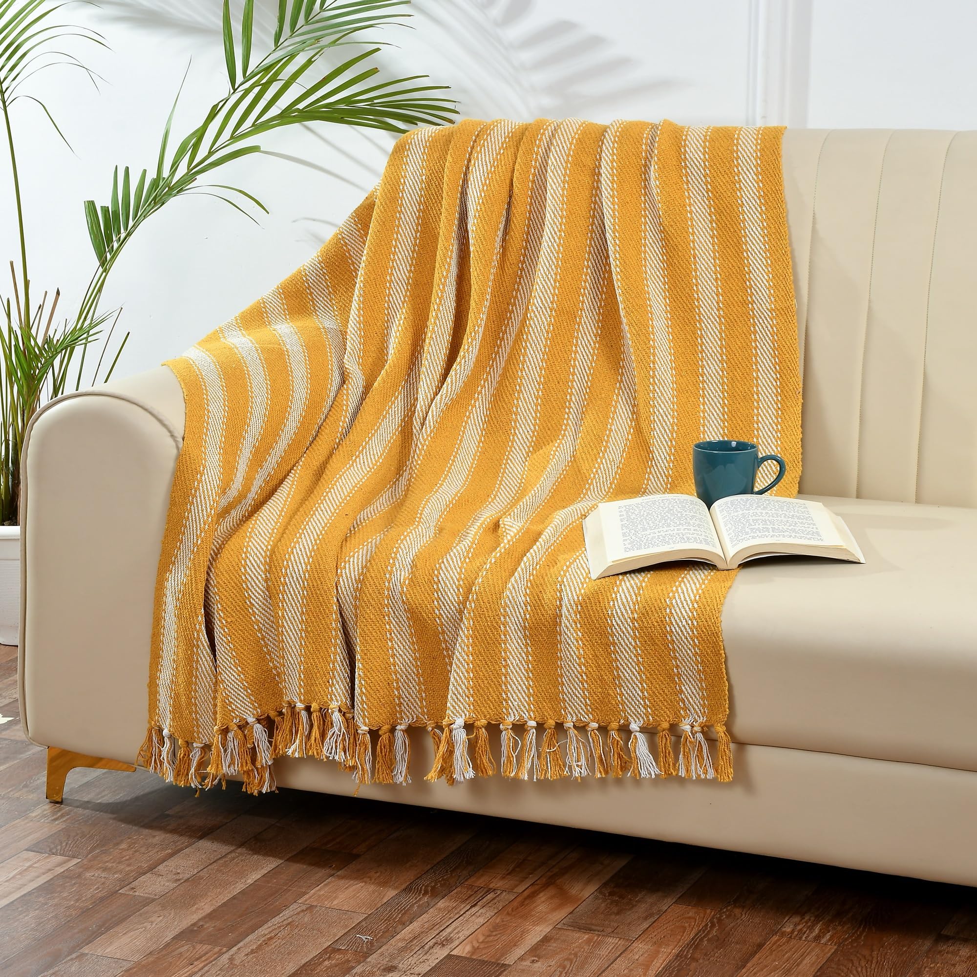Sashaa World Beige Cotton Throw - Cozy Comfort -12